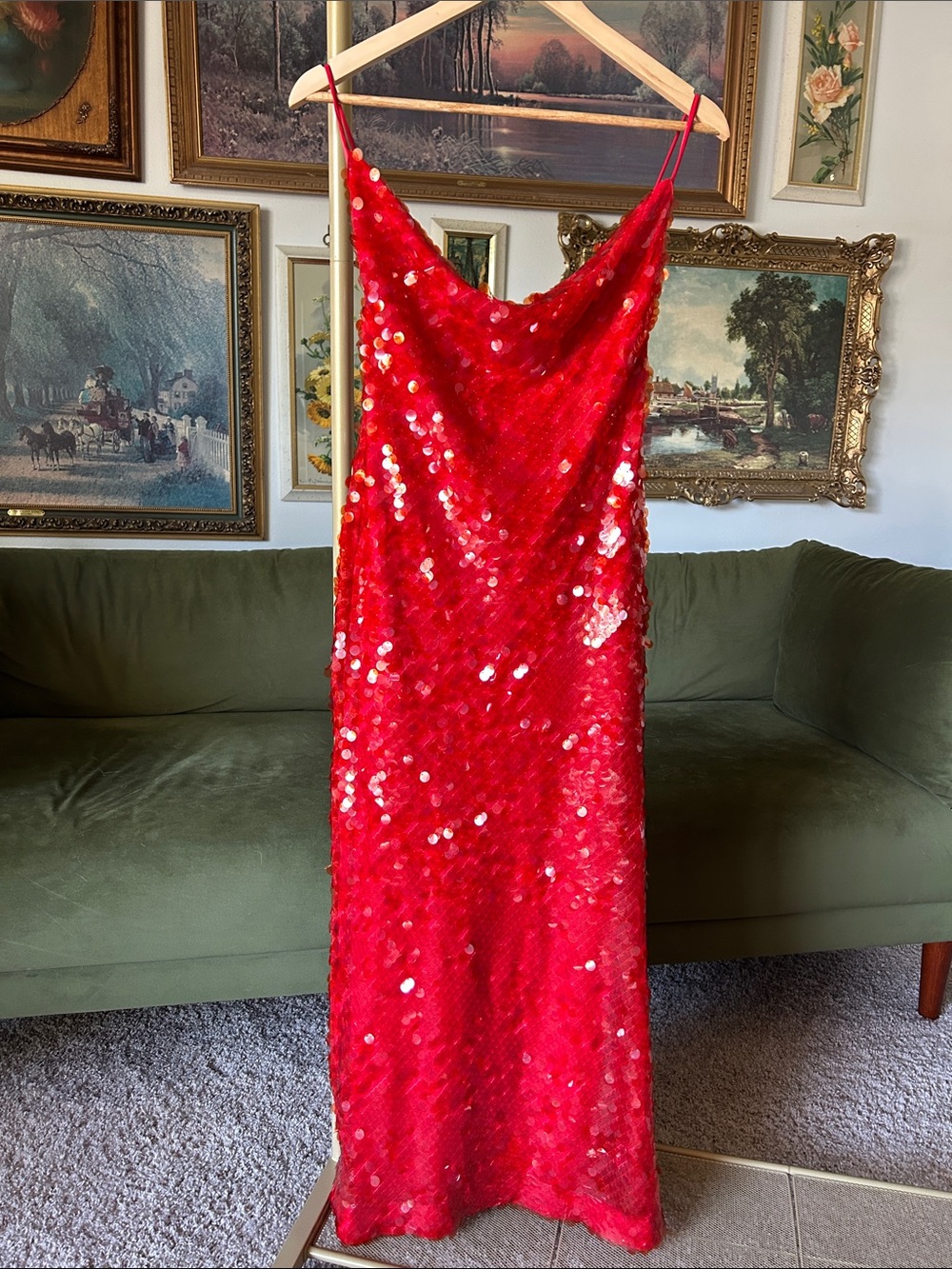 Bardot Red Sequin Slip Dress